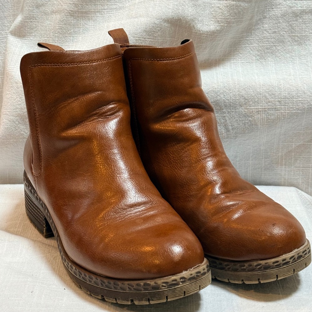Unbranded Ankle Boots Size 8 Brown Faux Leather Slouchy Lug Sole Block Heel